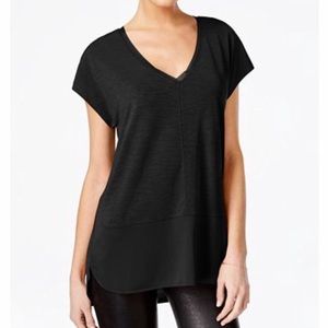 Bar III V-Neck Mixed Media Mesh Tee Black